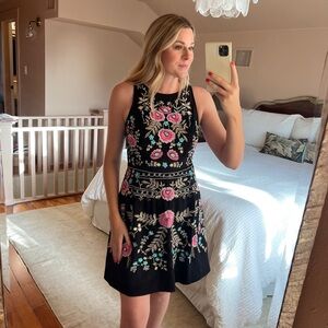 Gianni Bini Beaded Floral Mini Dress | Size 4 | Black